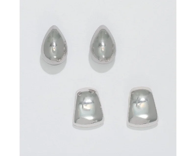 Luxury Stud Earrings for Women-Periwinkle by Barlow : Polished Silver Shapes - Earrings (Set of 2 Pairs)