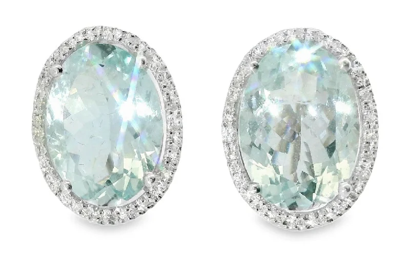 Round Earrings for Every Occasion-Magnificent 18K White Gold Diamond Aquamarine Huggie Earrings