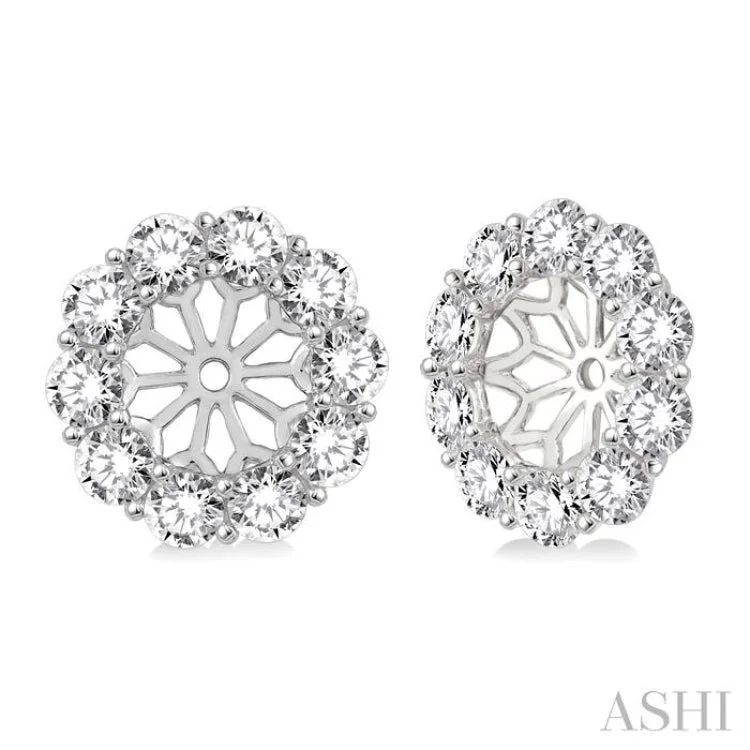 Round Earrings for Every Occasion-1 1/2 Ctw Round Cut Diamond Earring Jacket in 14K White Gold