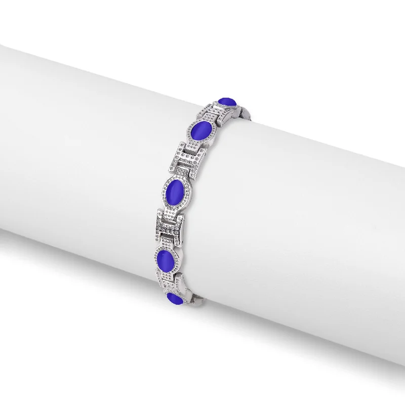 Simple Gold Bracelet with Birthstone-Stainless Steel Blue Stone Magnetic Bracelet / MBL0036