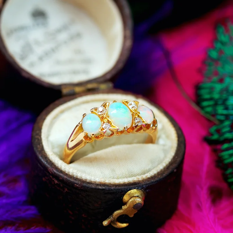 Beautiful Gemstone Engagement Ring-Antique Victorian Opal & Diamond Ring