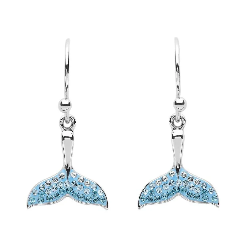 Glamorous Earrings for Night Life-Ocean : Whale Tail Drop Aqua Earrings With Crystals