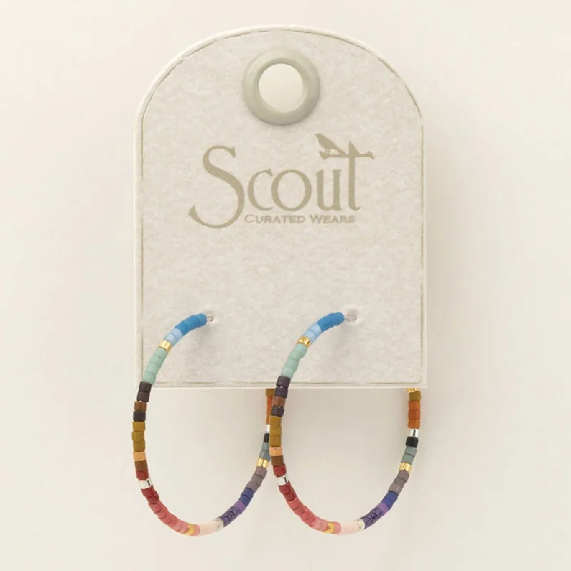 Bridal Gold Earrings for Weddings-Scout Curated Wears : Chromacolor Miyuki Small Hoop - Dark Multi/Silver