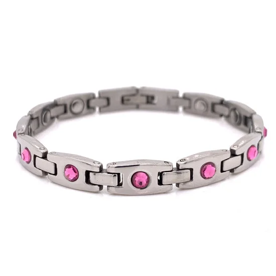 Unique Rose Gold Bracelet for Weddings-Stainless Steel Pink CZ Breast Cancer Awareness Magnetic Bracelet / MBL025