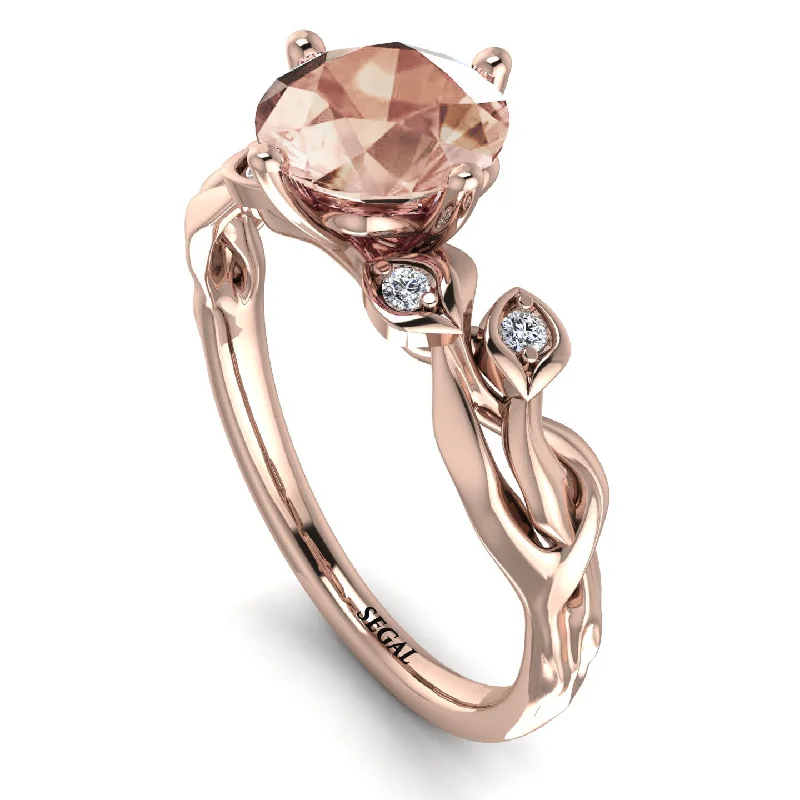 Simple Silver Band Ring for Men-14K Gold Radiant Morganite Flower Harmony Ring - Autumn No. 902