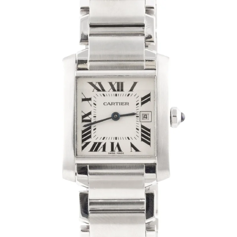 High-End Watches for Investment-Cartier Tank Francaise Date Stainless Steel White 25mm Midsize W51011Q3 2465