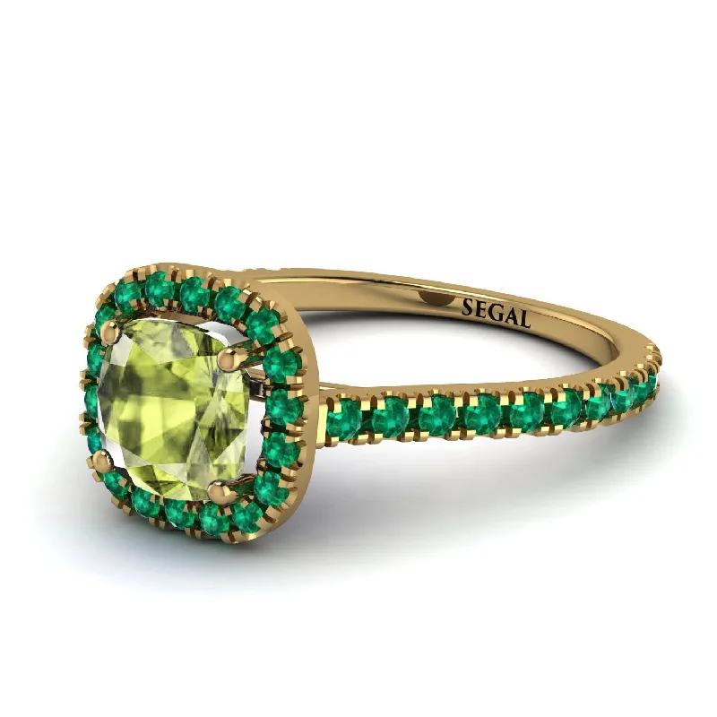 Vintage Engagement Ring with Emerald-Cushion Peridot Halo Engagement Ring - Jade No. 704