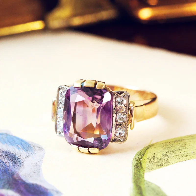 Vintage Engagement Ring with Emerald-Special Lovely! Vintage Amethyst & Diamond Cocktail Ring