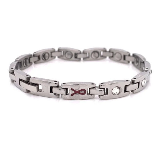 Unique Silver Bracelet for Fashion Lovers-Stainless Steel Magnetic Cubic Zirconia Bracelet / MBL0040