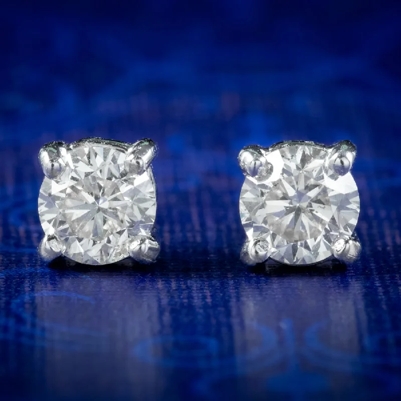 Colorful Crystal Earrings-Edwardian Style Diamond Solitaire Stud Earrings 0.85ct Of Diamond