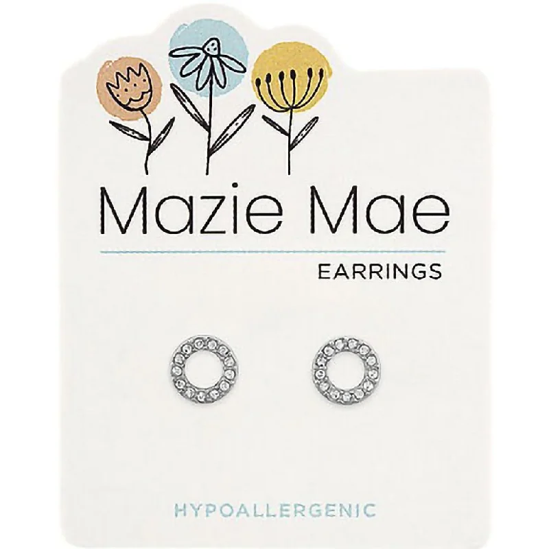 Stunning Drop Earrings for Weddings-Center Court: Silver CZ Open Circle Stud Mazie Mae Earring