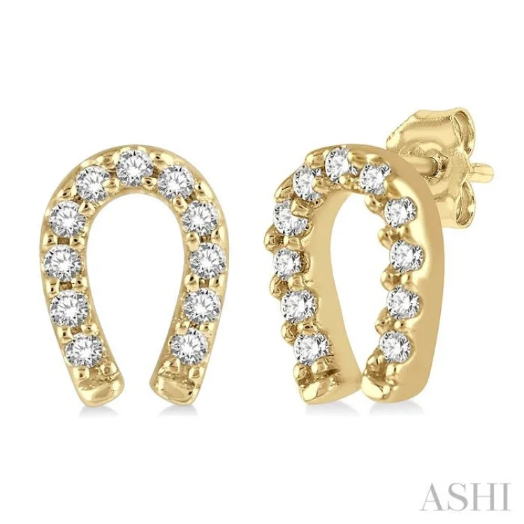 Colorful Hoop Earrings for Casual Look-1/10 Ctw Horseshoe Charm Round Cut Diamond Petite Earring in 10K Yellow Gold