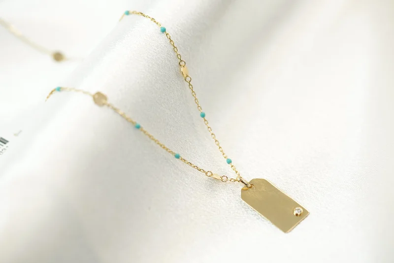 Elegant Chain Necklace for Weddings-14k Tag with Aqua Balls Necklace