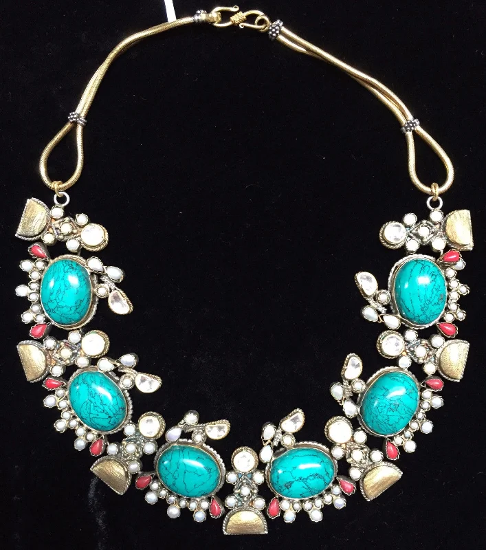 Statement Necklace with Gemstones-92.5% Silver Necklace