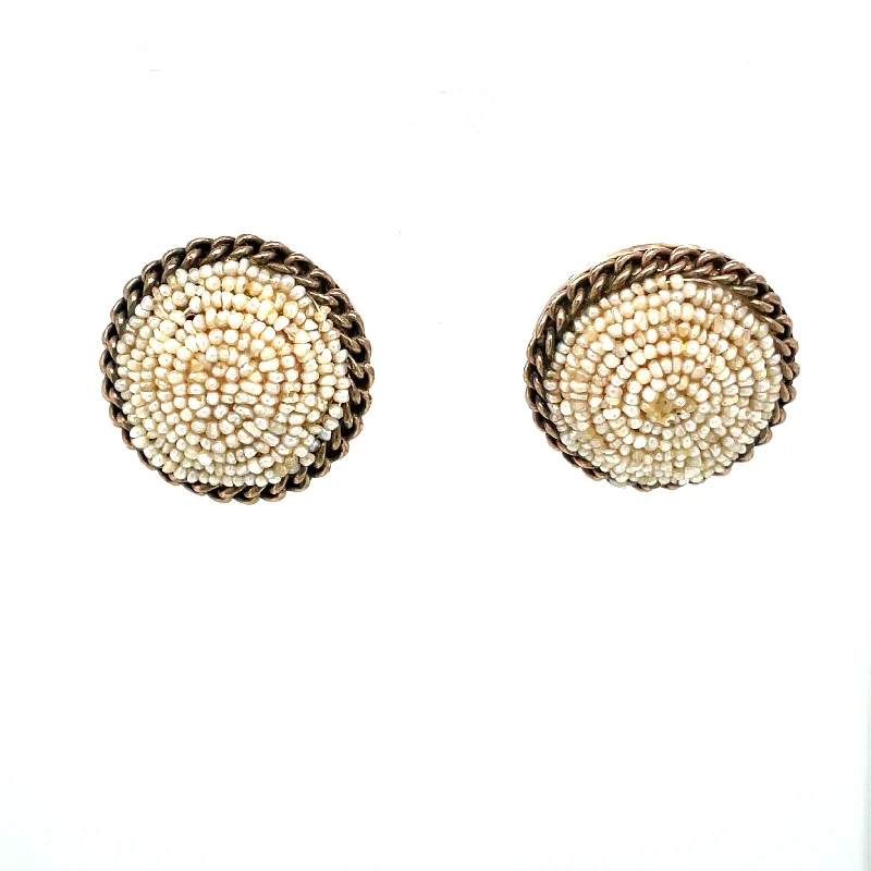 Trendy Earrings for Young Adults-Antique Pearls Gold Cluster Rope Boxed Earrings, 1800'