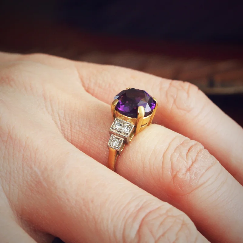 Simple Silver Ring for Bridesmaids-Vibrant Vintage Amethyst & Diamond Dress Ring