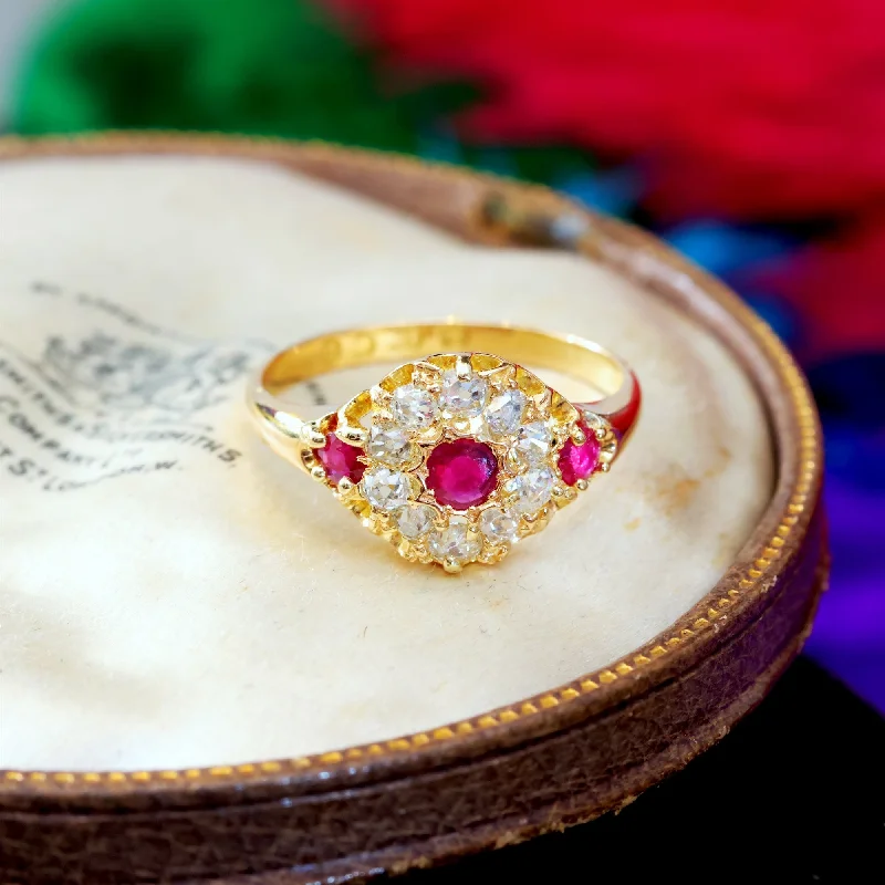 Simple Silver Ring Set for Couples-Antique Date 1875 Ruby & Diamond Cluster Ring