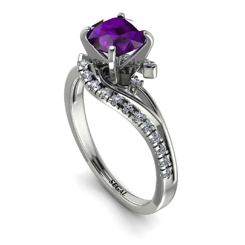 Unique Promise Ring for Couples-Twist Shank Amethyst Engagement Ring - Maria No. 303