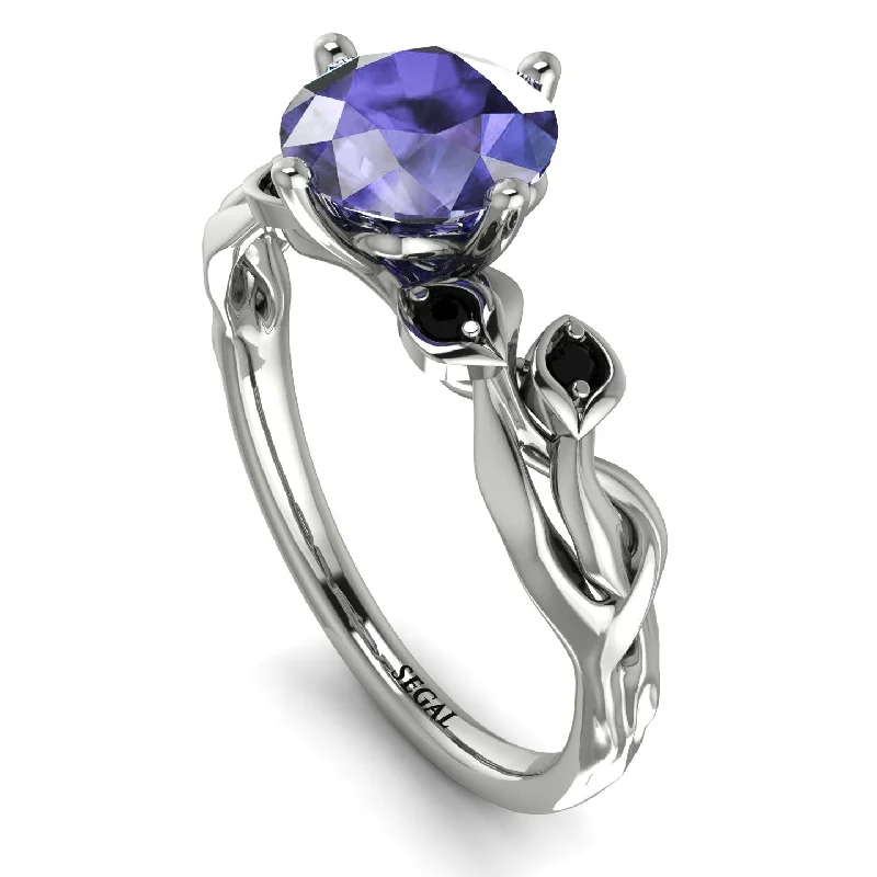 Personalized Titanium Ring for Special Day-14K Gold Radiant Tanzanite Flower Harmony Ring - Autumn No. 209