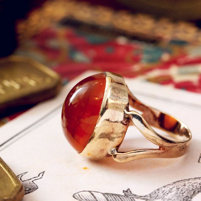 Custom Wedding Ring for Fashionable Couples-Vintage 9ct Gold Carnelian Ring