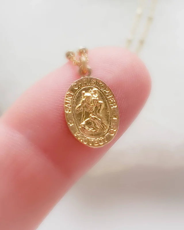 Personalized Necklace with Charm-Dainty St. Christopher Necklace