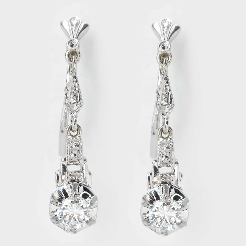 Modern Gold Earrings-0.82ctw Round Diamond Vintage Buttercup Dangle Earrings in 18K White Gold