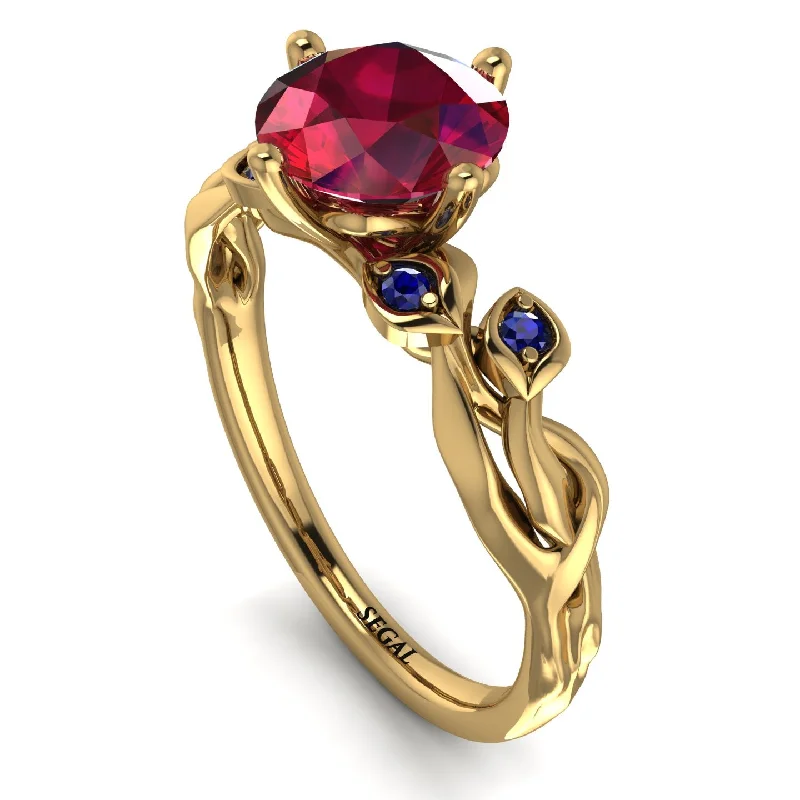 Stackable Rings for Women-14K Gold Radiant Ruby Flower Harmony Ring - Autumn No. 70