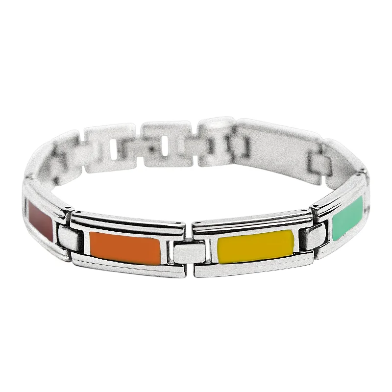 Silver Bangles Bracelet for Brides-Stainless Steel Enamel Rainbow Colors Bracelet / GPB8058