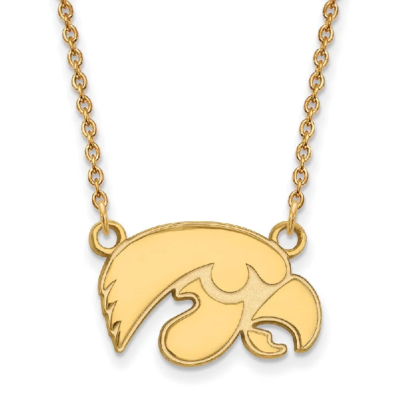 Elegant Necklace for Formal Wear-14k Yellow Gold U of Iowa Small Hawkeye Pendant Necklace