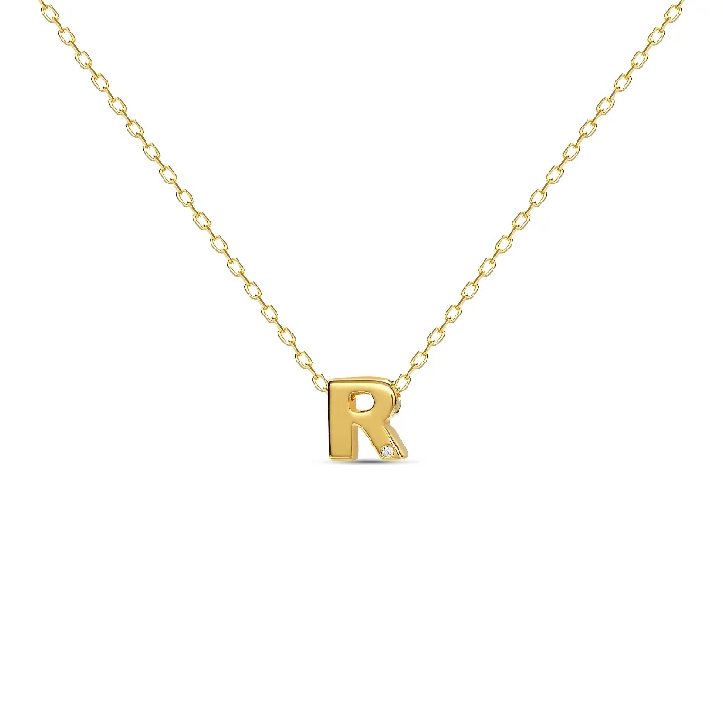 Personalized Family Birthstone Necklace-Diamond Letter Necklace "R" - 18 karat gold vermeil on sterling silver, diamond 0.01 carat