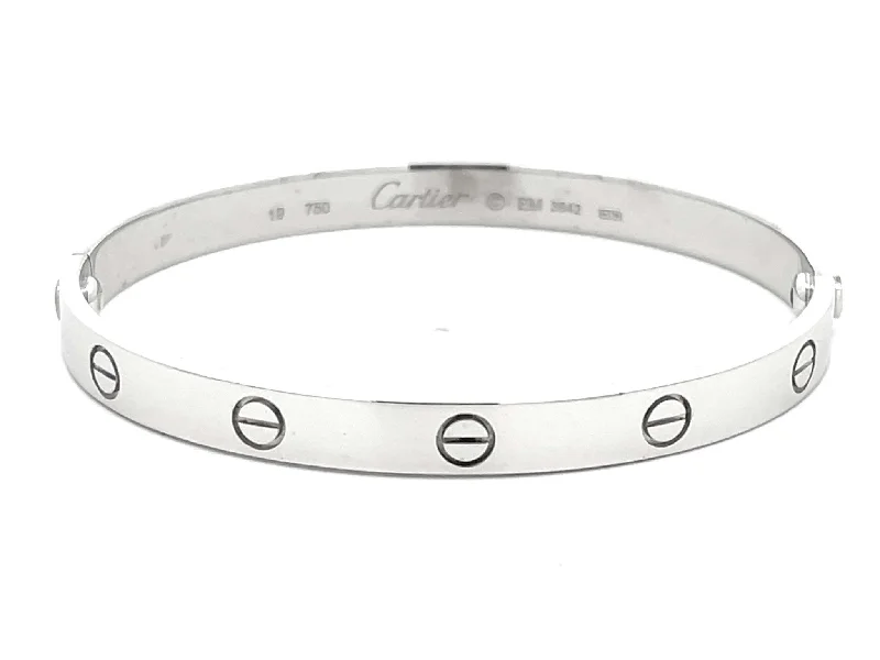 Fashionable Personalized Charm Bracelets-Cartier Love Bracelet in 18K White Gold Size 19