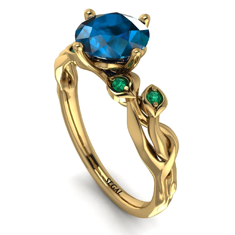 Rose Gold Ring for Stylish Women-14K Gold Radiant Blue Topaz Flower Harmony Ring - Autumn No. 504