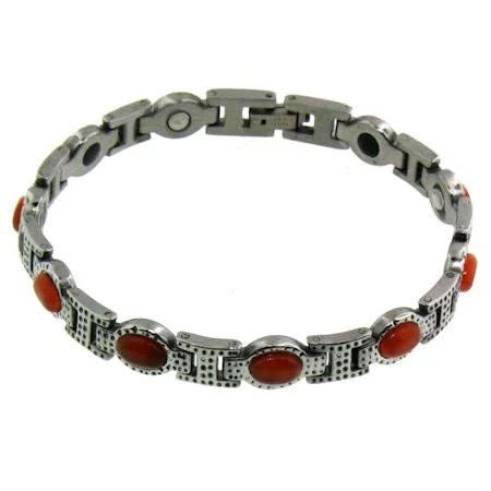 Handcrafted Silver Bracelet for Women-Stainless Steel Magnetic Bracelet with Germanium & Rust Stone / MBL0033