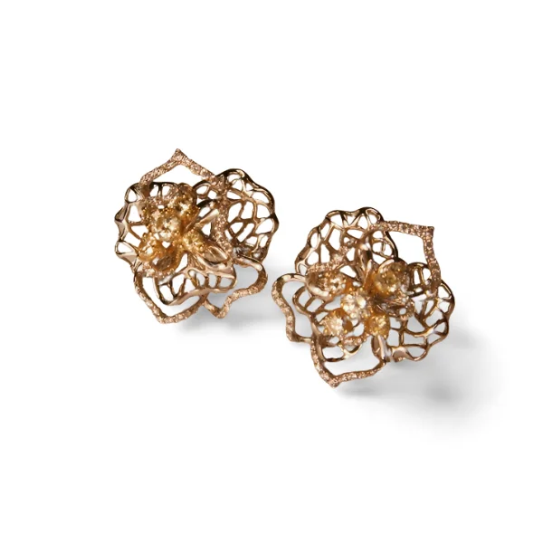 Luxury Silver Earrings for Women-Magnificent Filigree 18K White 2-Tone Gold Yellow Diamond Floral Earrings