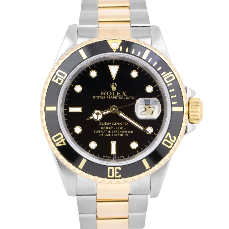 Men's Watch with Blue Dial for Stylish Look-Rolex Submariner Date 40mm Black Two Tone 18K Gold Stainless Steel 16613 Watch