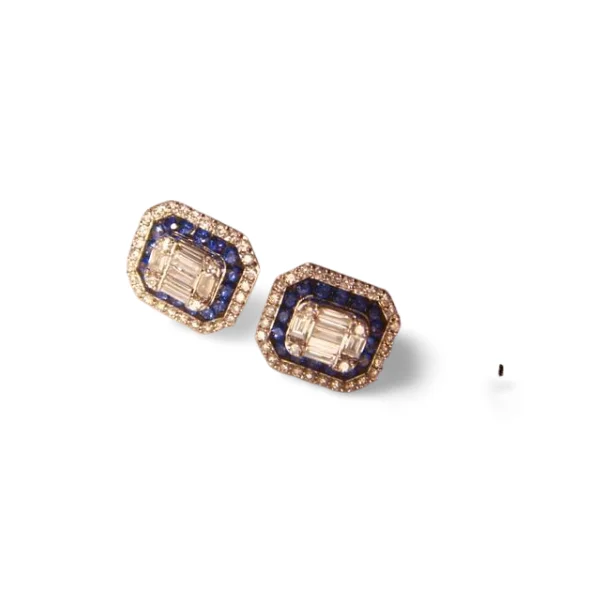 Classic Gold Earrings for Women-Stunning Estate 18K White Gold Sapphire Diamond Stud Studs Earrings