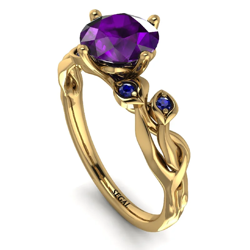 Designer Wedding Band for Women-14K Gold Radiant Amethyst Flower Harmony Ring - Autumn No. 313