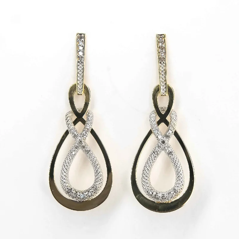 High Fashion Earrings for Women-Diamond Polished and Textured Crossover Dangle Earrings in 18K Two Tone