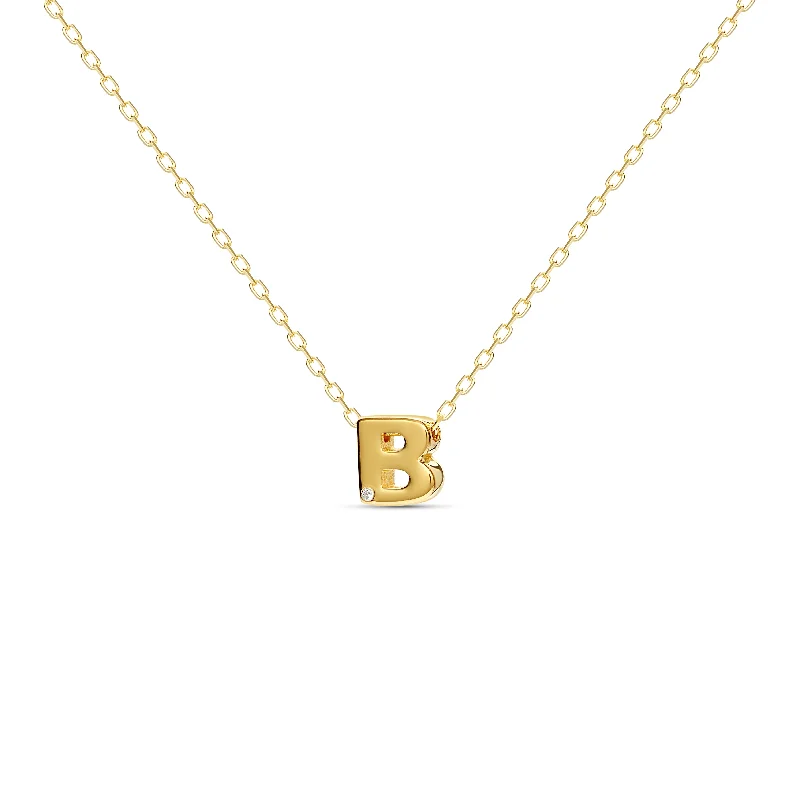 Chunky Necklace for Bold Style-Diamond Letter Necklace "B" - 18 karat gold vermeil on sterling silver, diamond 0.01 carat