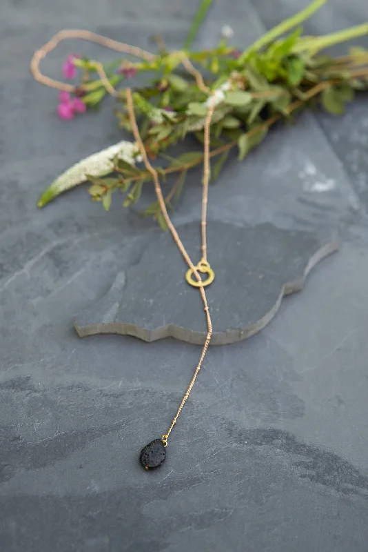 Simple Bead Necklace for Casual Looks-Lava Stone Satellite Necklace