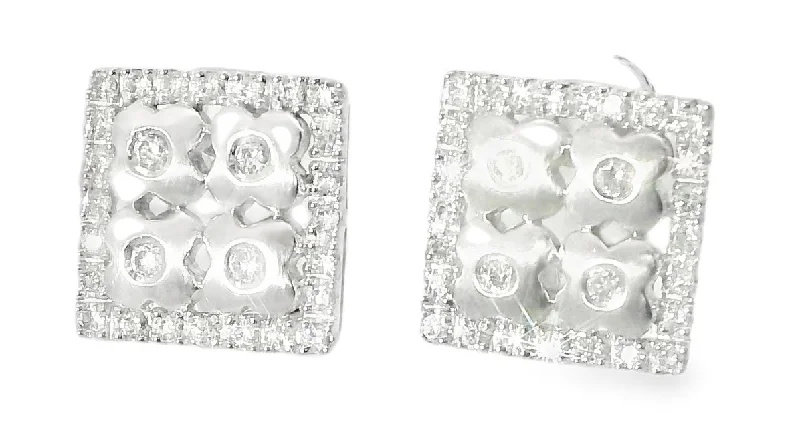 Stylish Earrings for Teen Girls-Gorgeous Estate 14K White Gold MicroPave Diamond Square Flower Earrings