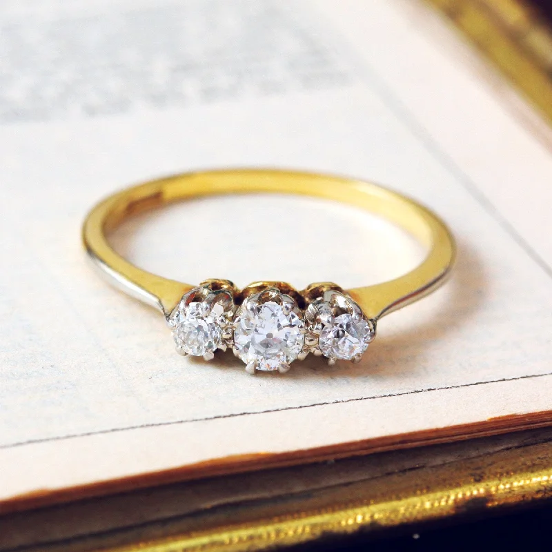 Custom Gold Ring for Special Occasions-Darling Sparkle! Vintage Trilogy Diamond Engagement Ring