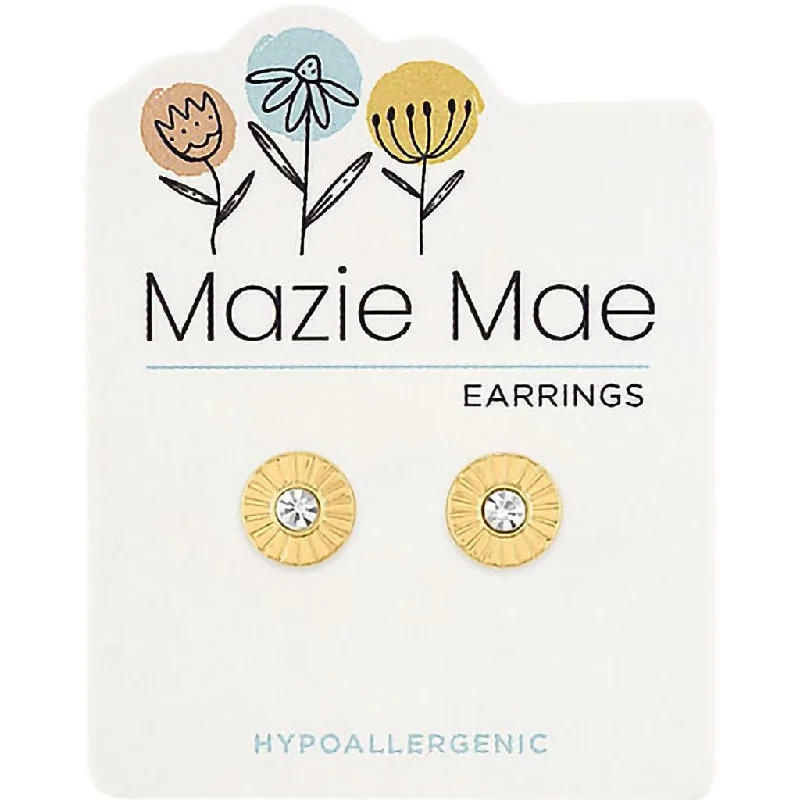 Gold Plated Drop Earrings-Center Court : Gold CZ Sunburst Stud Mazie Mae Earrings