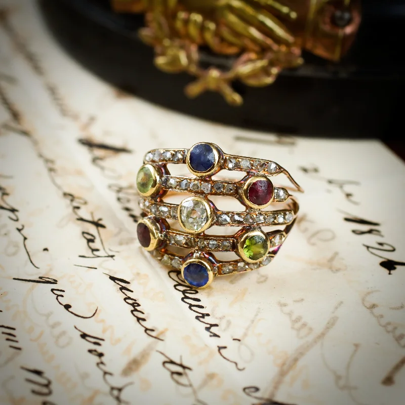 Antique Style Diamond Ring for Women-Our New Muse! A Rare Georgian Multi-Gem Harlequin Ring