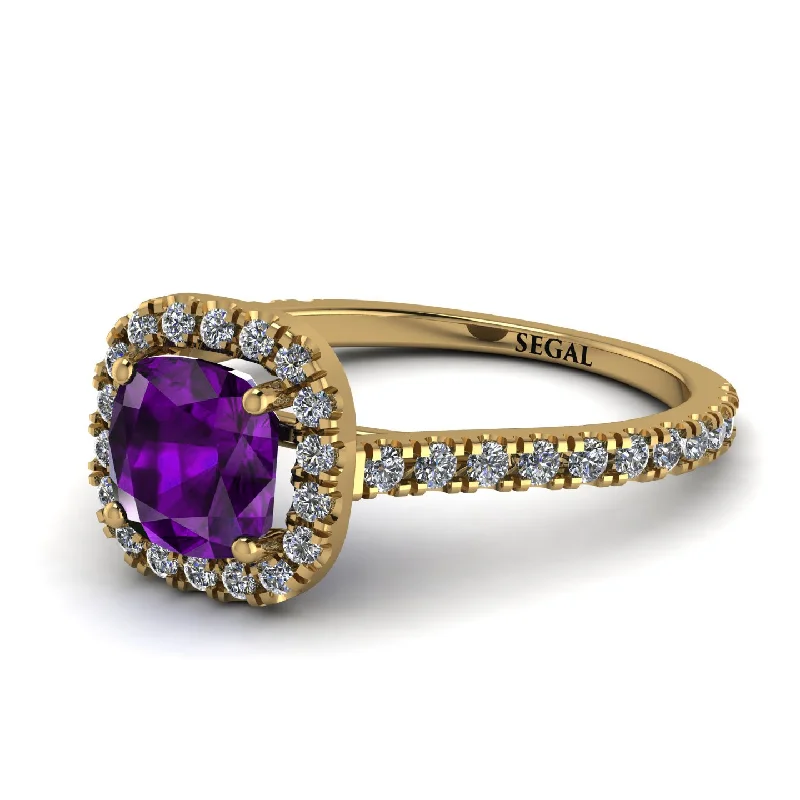 Chunky Statement Ring for Women-Cushion Amethyst Halo Engagement Ring - Jade No. 301