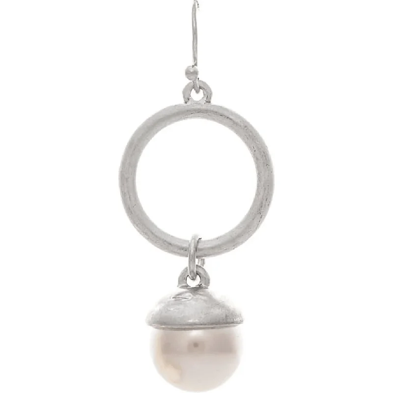 Chic Gemstone Earrings-Rain : Silver Circle Pearl Drop Earrings