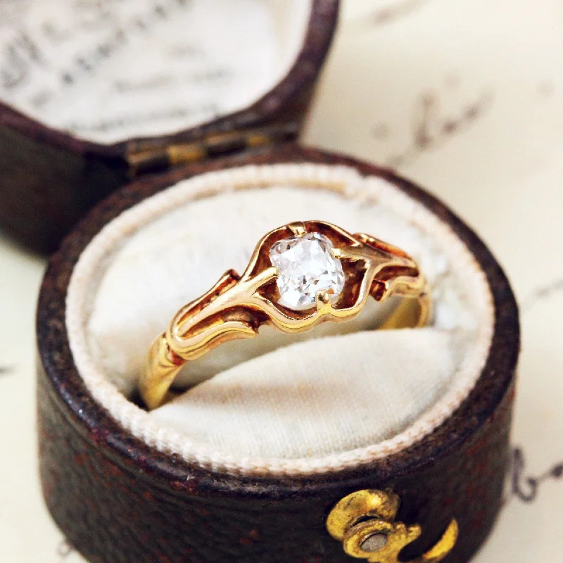 Trendy Gold Ring for Fashion-Unique & Beautiful Early Hand Cut Diamond Engagement Ring