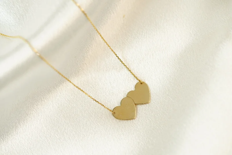 Simple Silver Necklace with Pendant-14k Two Hearts Necklace