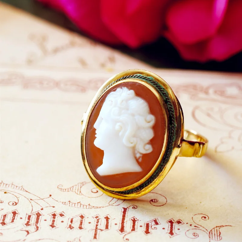 Custom Wedding Band for Couples-Vintage Hand Carved Romanesque Portrait Cameo Ring