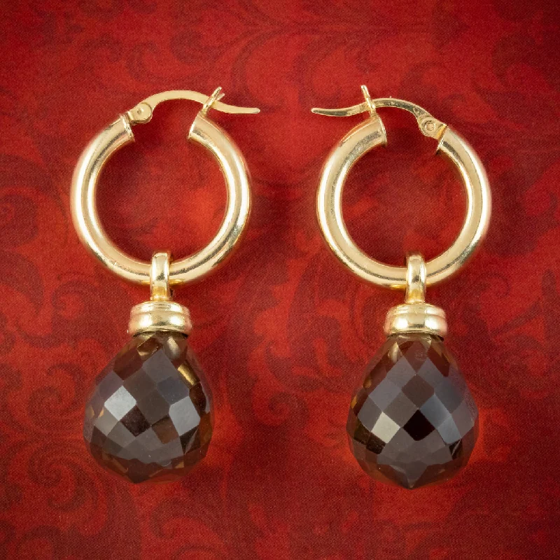 Custom Earrings for Fashion Forward Look-Vintage Smoky Quartz Night And Day Drop Earrings 14ct Gold